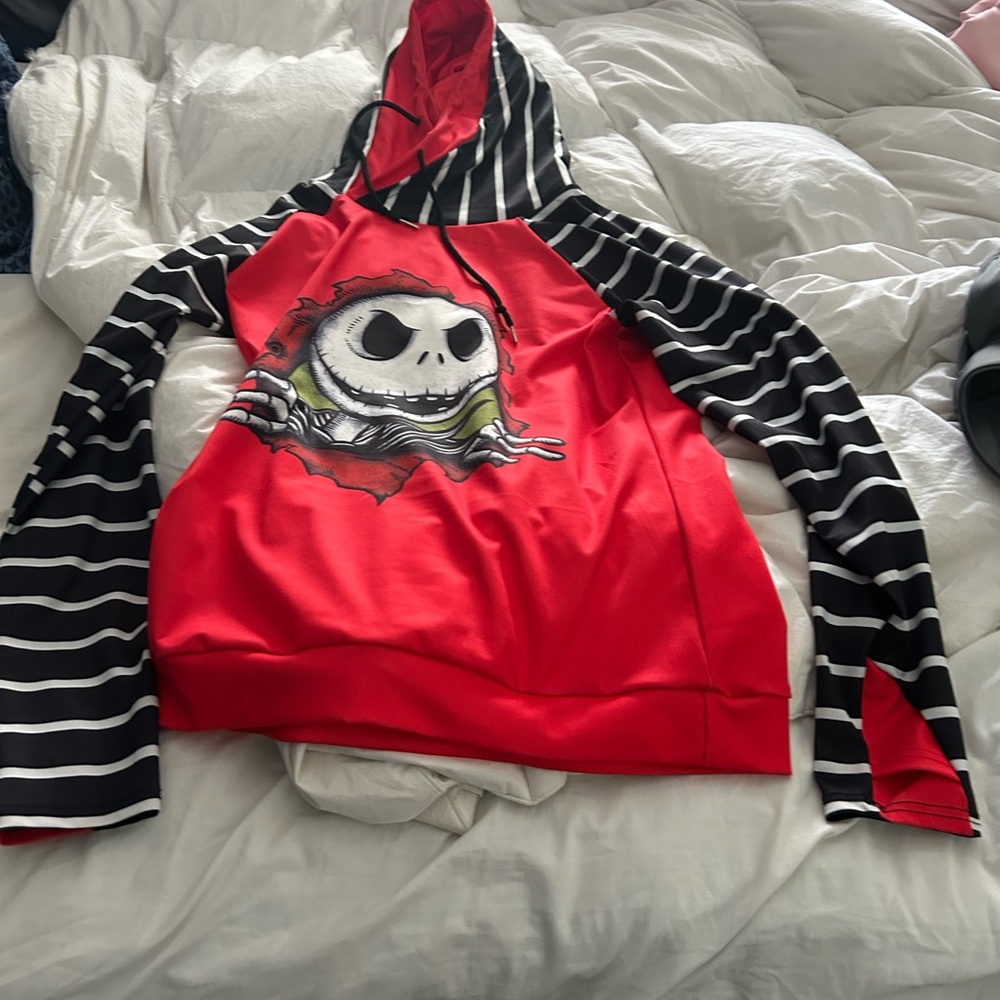 Nightmare Before Christmas Red and Black Striped Hoodie